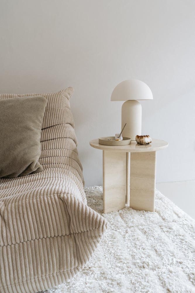 STUDIO FEMME TRAVERTINE MARBLE SIDE TABLE JADE
