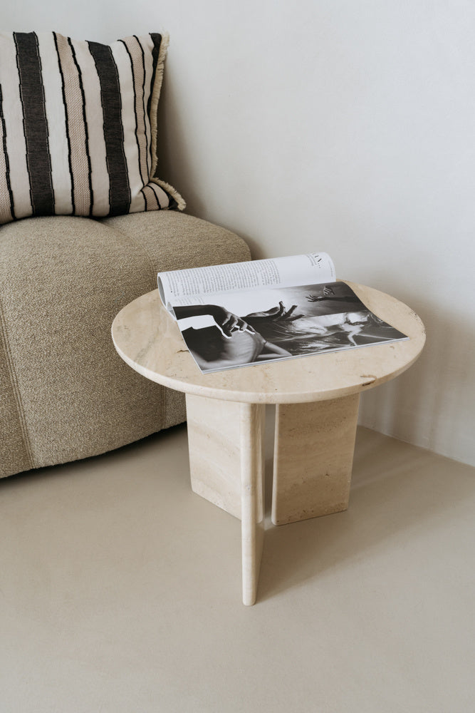 STUDIO FEMME TRAVERTINE MARBLE SIDE TABLE JADE