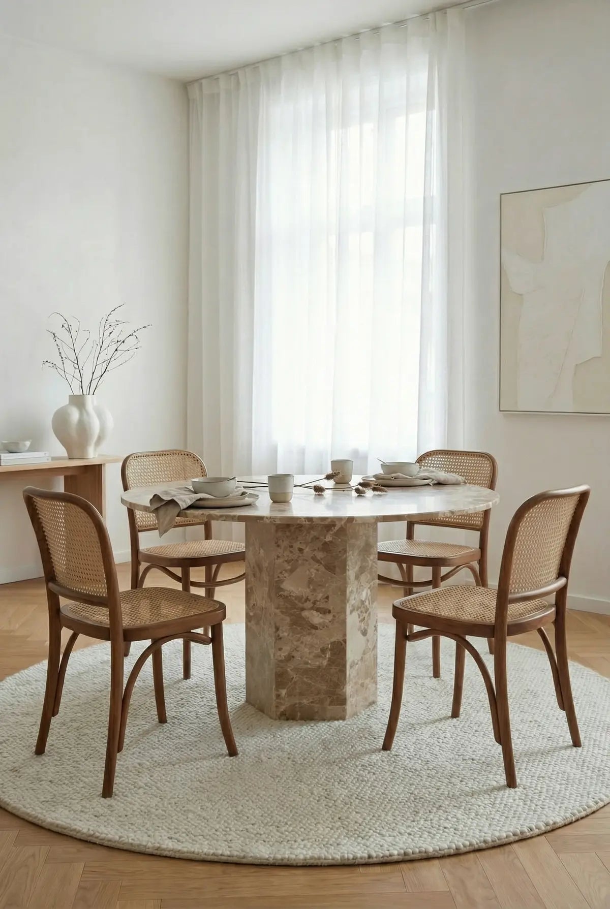 Nestor Round Dining Table – Brown Marble