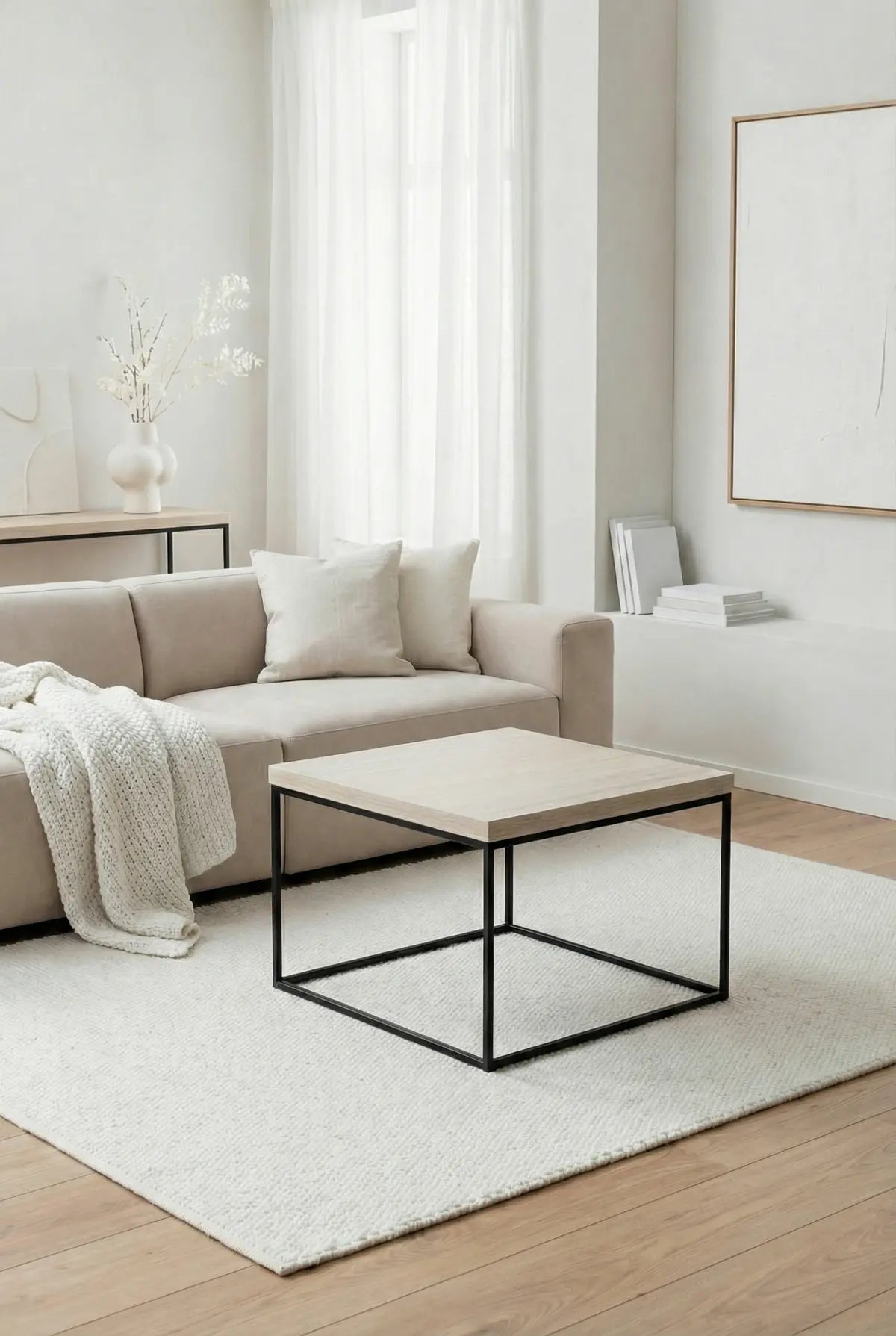 Soren Coffee Table – Travertine Paper Top & Black Base