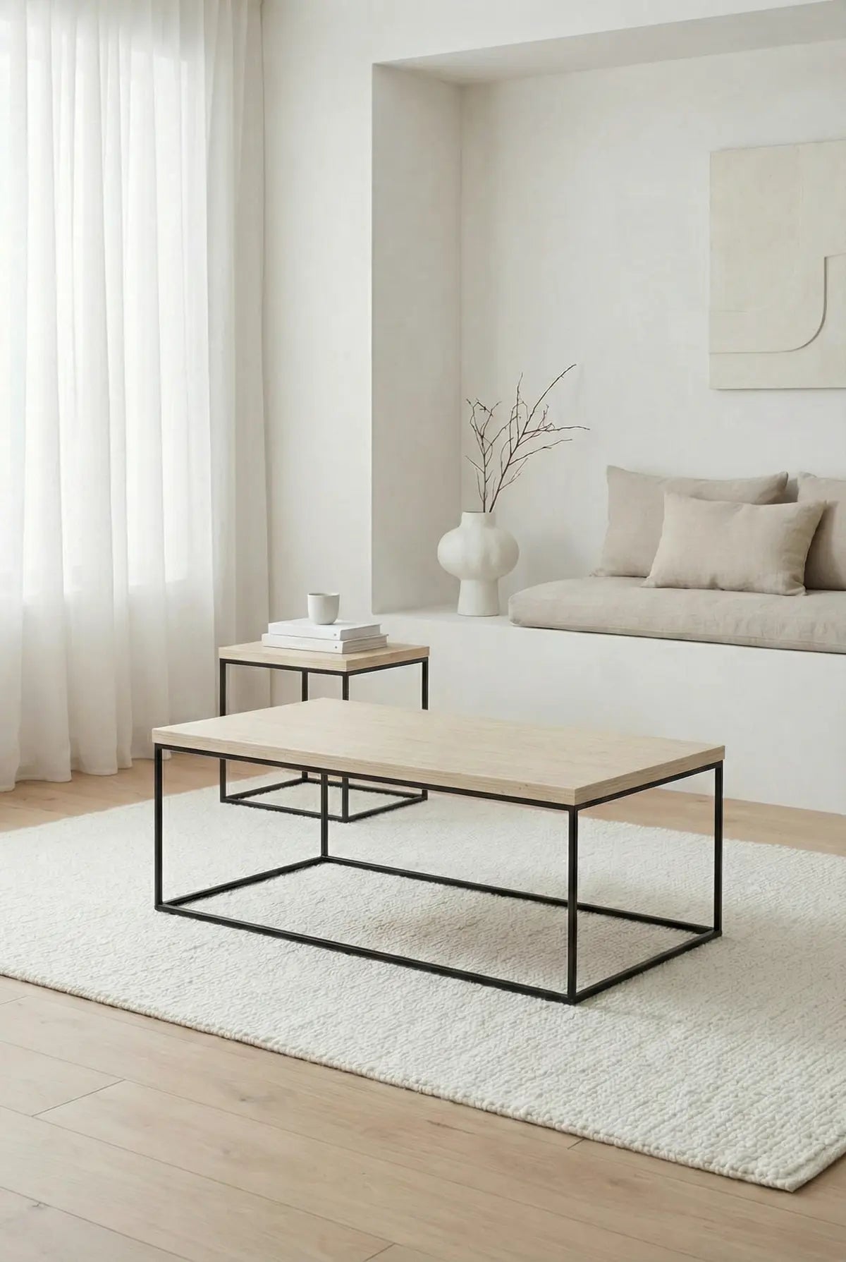 Soren Coffee Table – Travertine Paper Top & Black Base