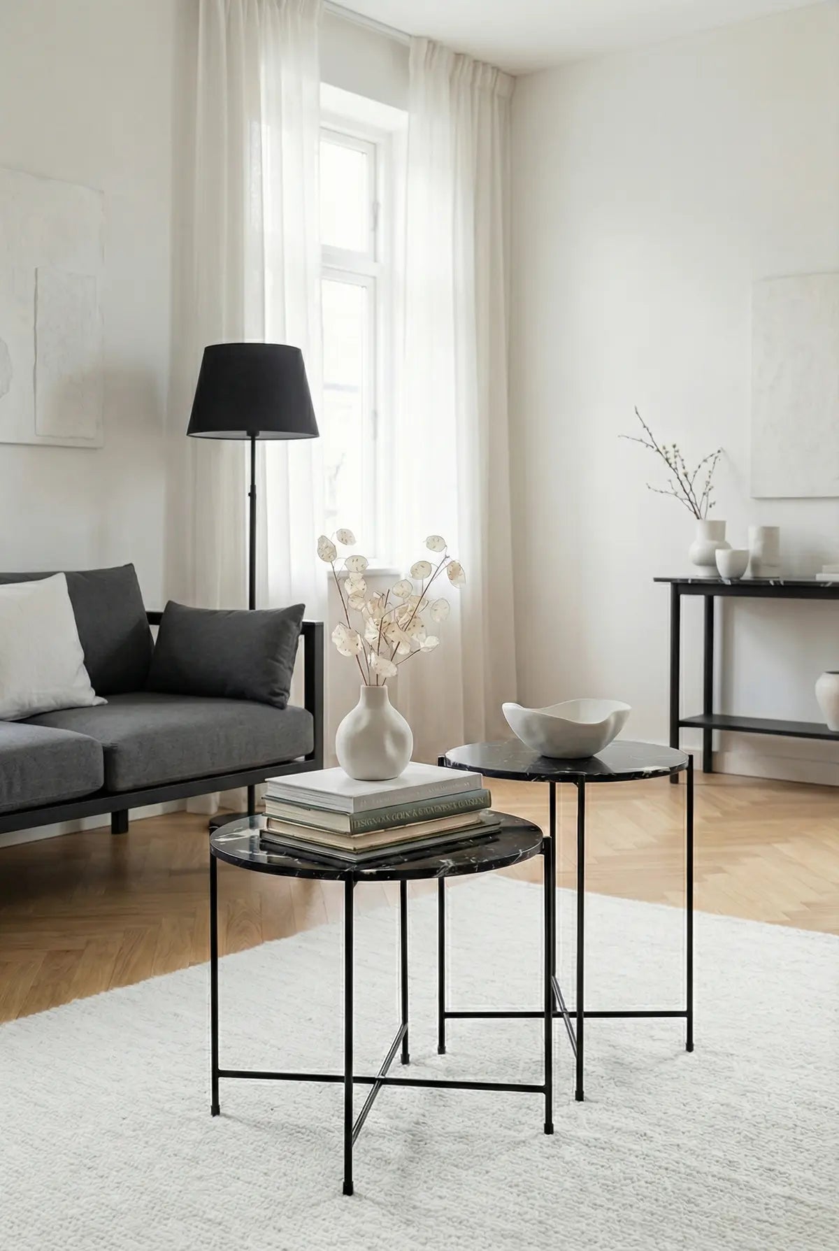 Nola Side Table – Black Marble & Black Base