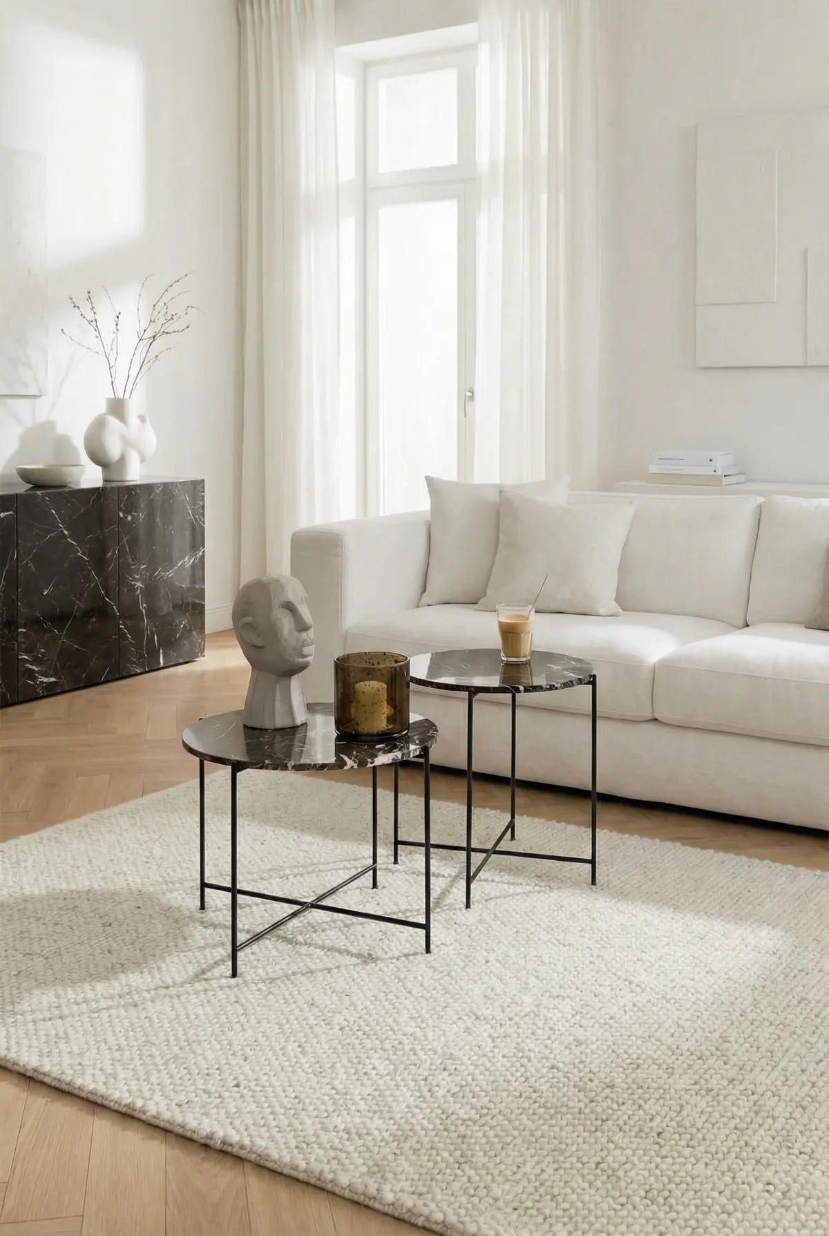 Nola Side Table – Brown Marble & Black Base