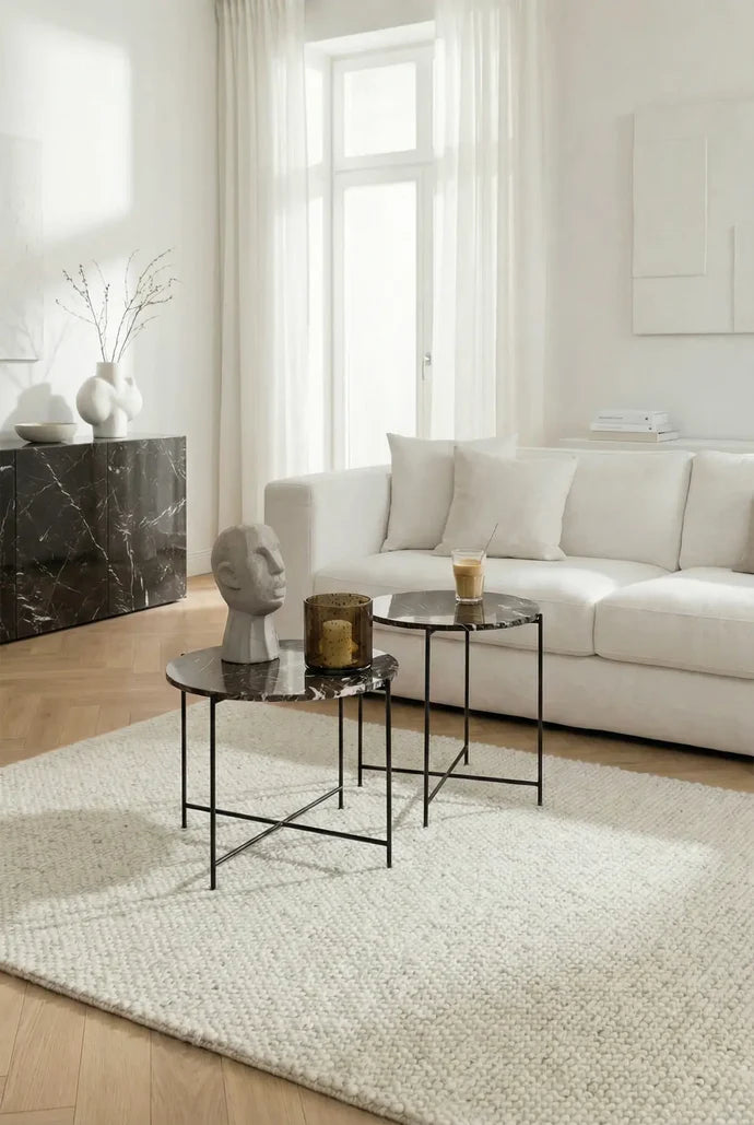 Nola Side Table – Brown Marble & Black Base