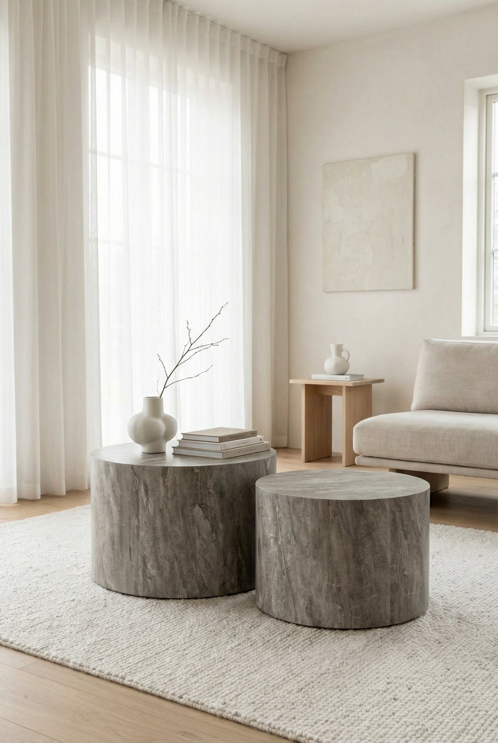 Elva Round Coffee Table Set – Grey Marble-Effect (Set of 2)