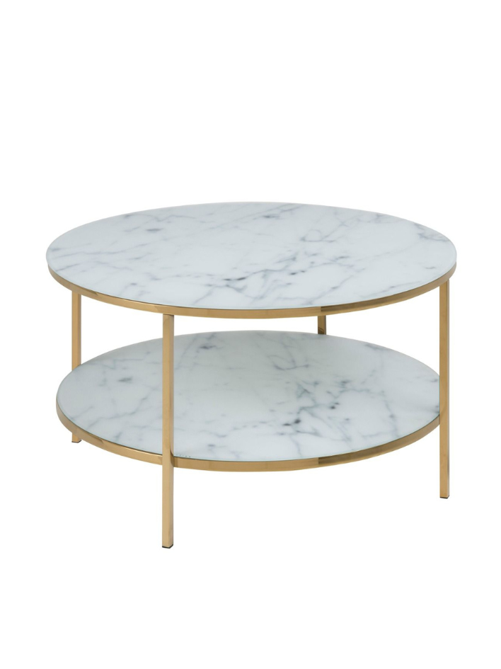 Vela Coffee Table – Marble-Look Glass Top & Gold Base