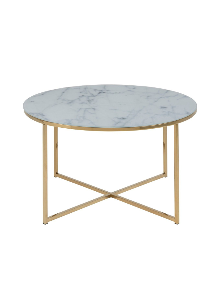 Vela Coffee Table – Marble-Look Glass Top & Gold Base
