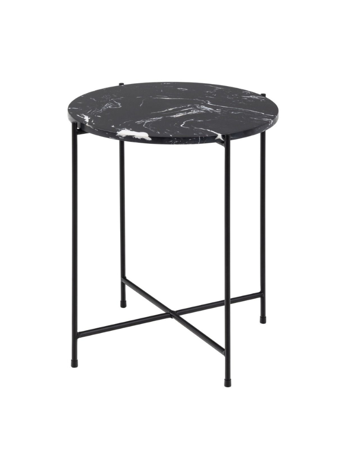 Nola Side Table – Black Marble Top & Black Base