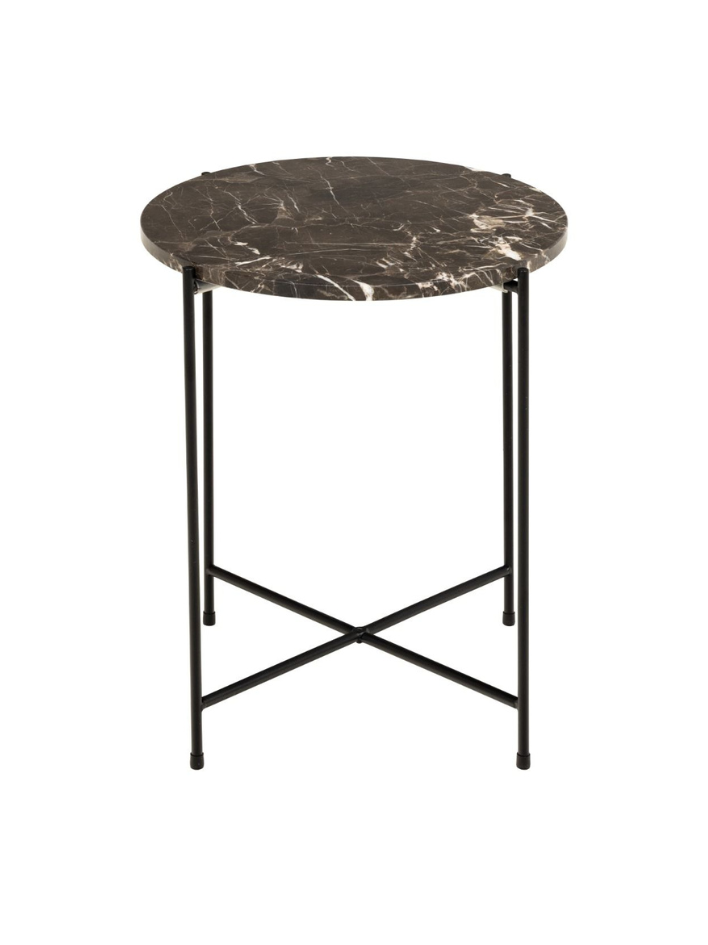 Nola Side Table – Brown Marble & Black Base