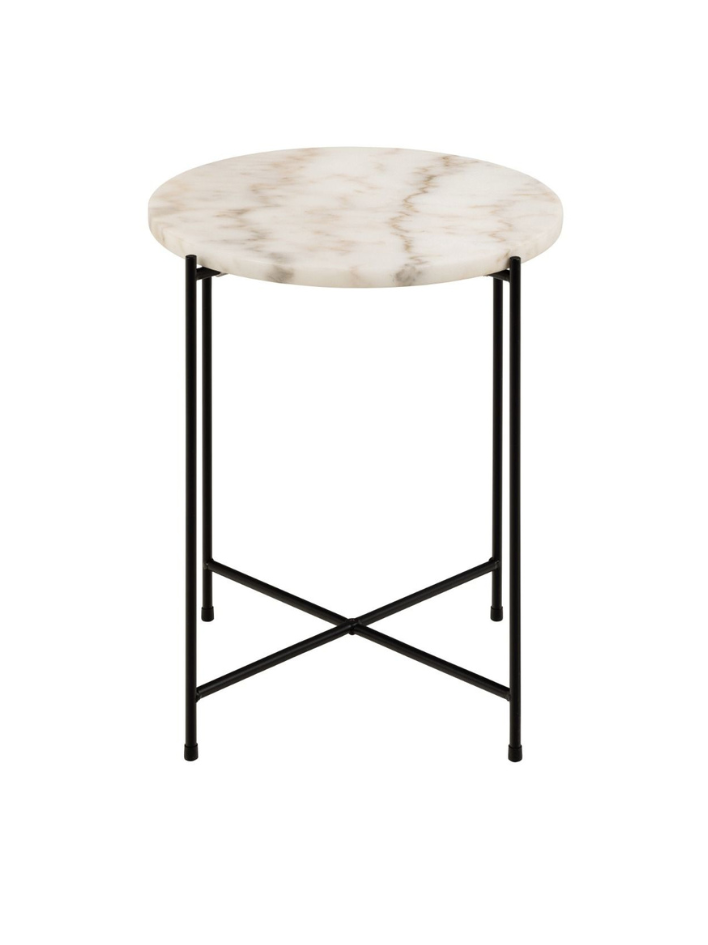 Nola Side Table – White Marble & Black Base