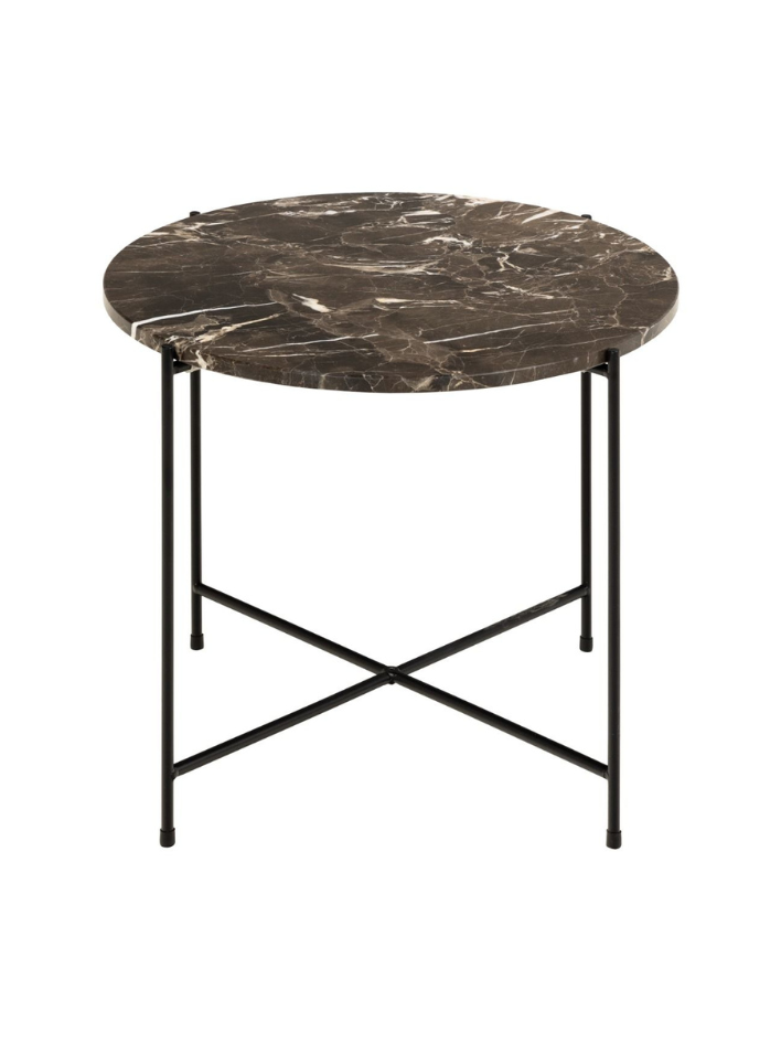 Nola Side Table – Brown Marble & Black Base