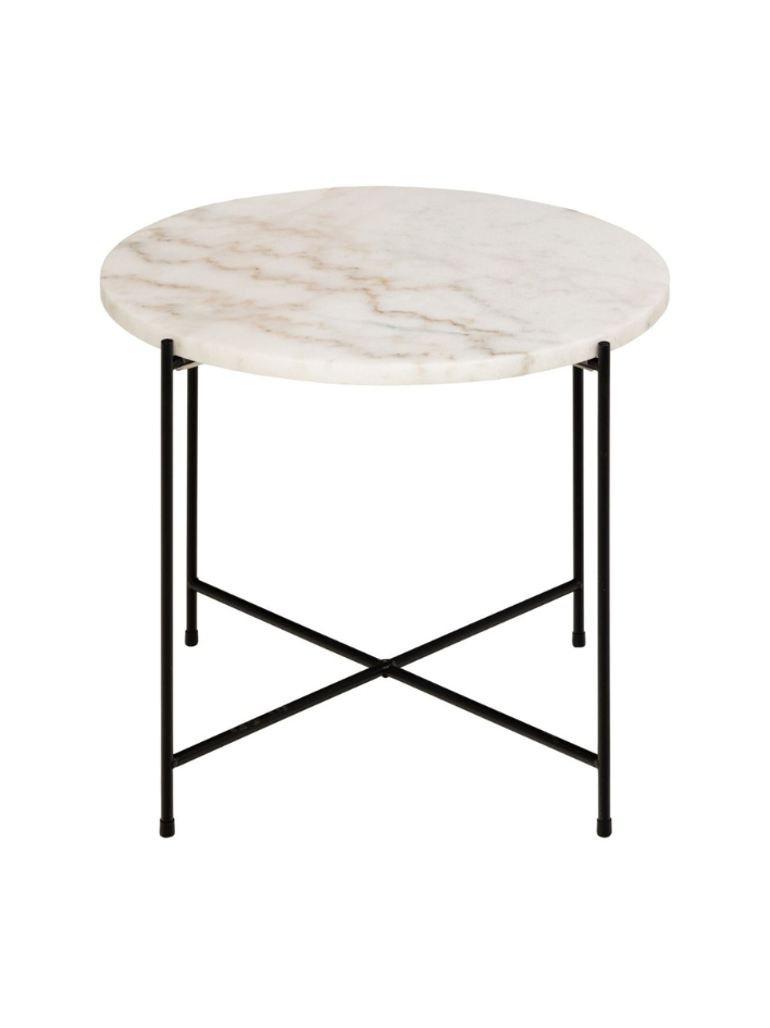 Nola Side Table – White Marblet & Black Base