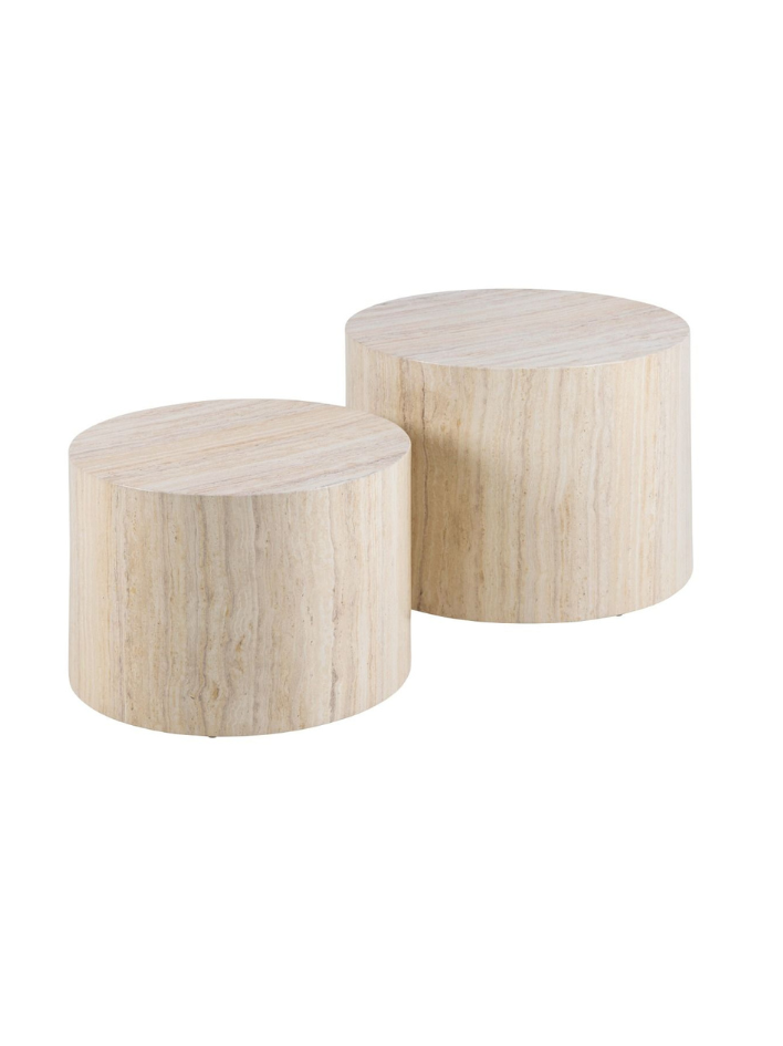 Elva Round Coffee Table Set – Light Travertine Effect (Set of 2)