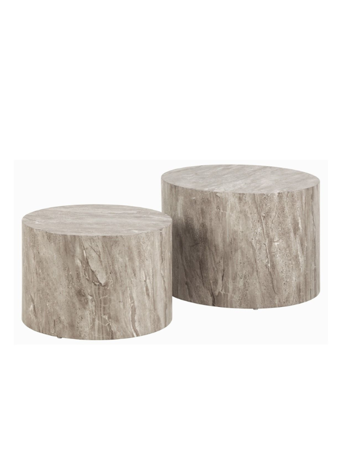 Elva Round Coffee Table Set – Grey Marble-Effect (Set of 2)