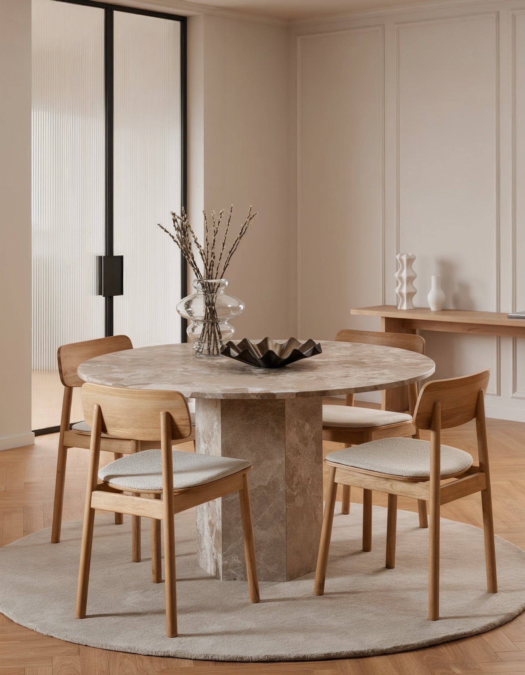 Nestor Round Dining Table – Brown Marble